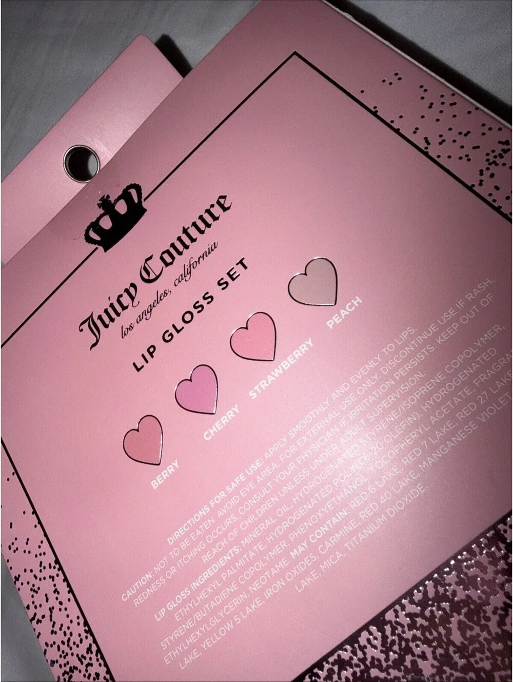 NEWJuicy Couture 4pc Lip Gloss Set Full Size Bling Top Peach Cherry Strawberry